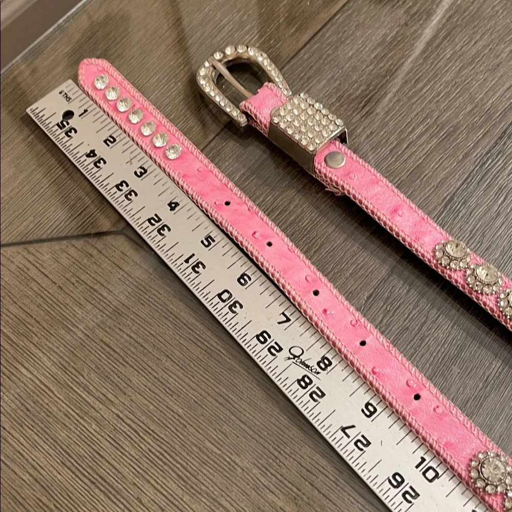 SHYANNE GIRL'S OSTRICH PRINT RHINESTONE BELT Pink Rhinestone Studded Belt